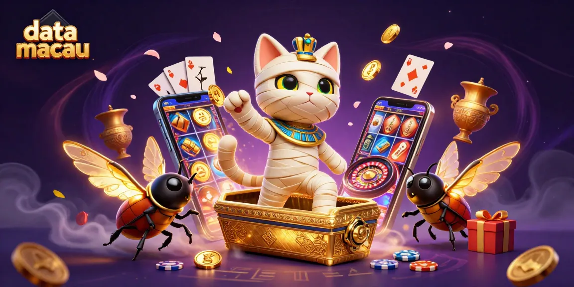 Melihat data Macau, kucing mumi dan scarab beraksi di kasino dengan elemen perjudian yang menggoda.