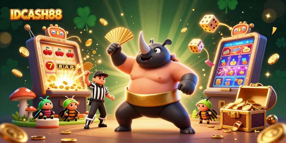 IDCASH88 players engage with thrilling slot games and jackpots in a vibrant, dynamic casino scene.