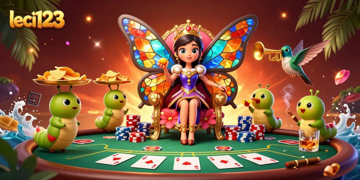 Experience the thrilling leci123 gameplay with vibrant characters like the butterfly queen and poker elements.