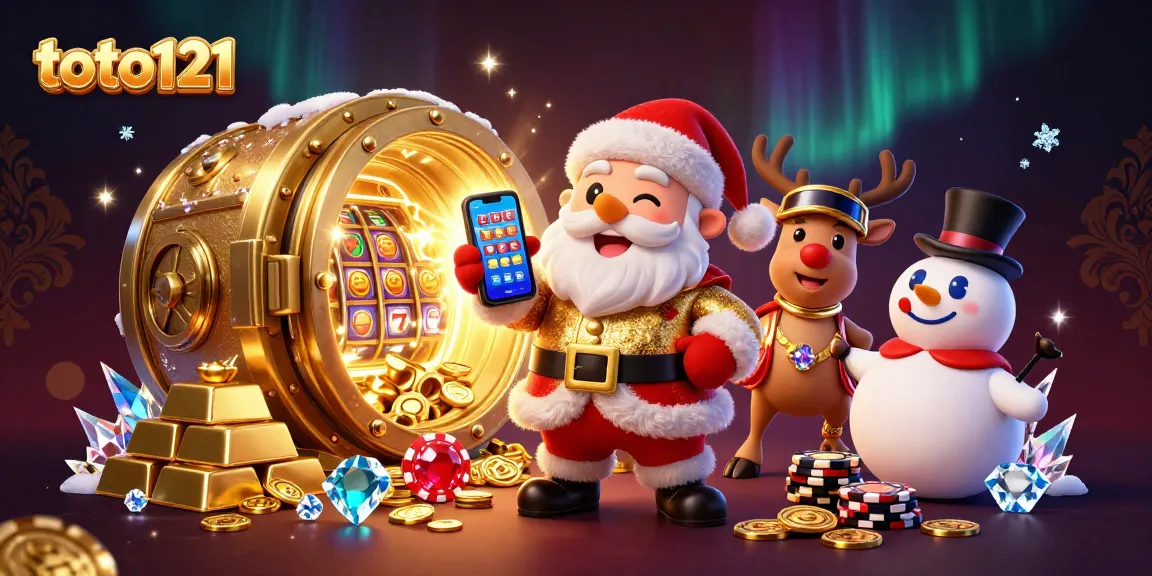 Gambarkan toto121 saat Santa Claus ceria di kasino, mengejar jackpot dengan rekan-rekan berpenghias!