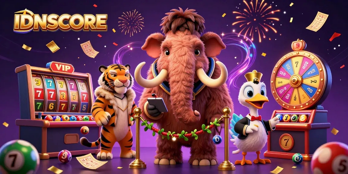 IDNSCORE slot experience with vibrant characters, golden elements, and festive details for online players.