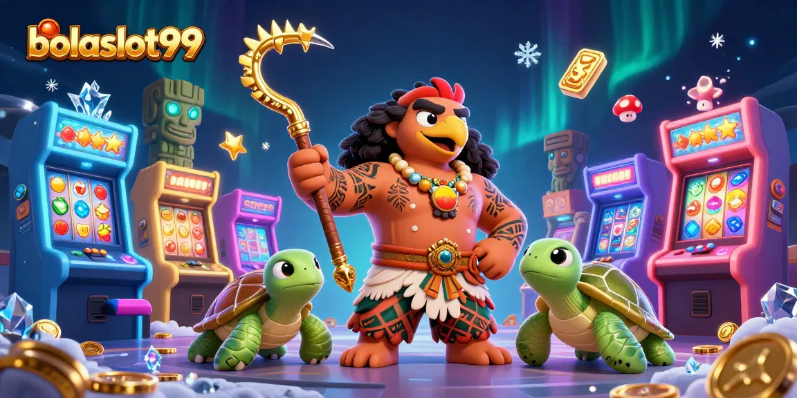 Win big with bolaslot99 in a vibrant, animated casino scene filled with slot elements.