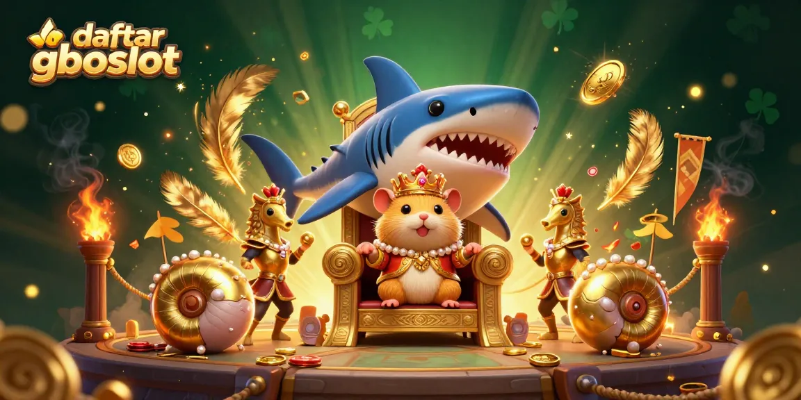 Daftar gboslot dan raja hamster emas dalam ilustrasi kasino 3D yang menarik dan berwarna-warni.