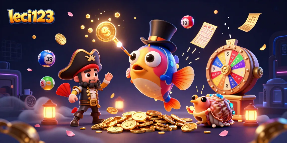 Mainkan Leci123 dengan ikan angler dan karakter laut menarik koin dan lotere.