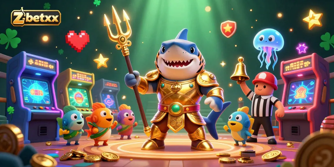 Experience the thrill at zbetxx with the golden tiger shark and vibrant underwater casino scene.