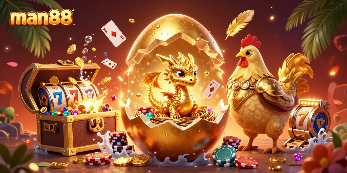 Experience thrilling wins with man88's dazzling golden dragon and poker chips amidst vibrant casino action