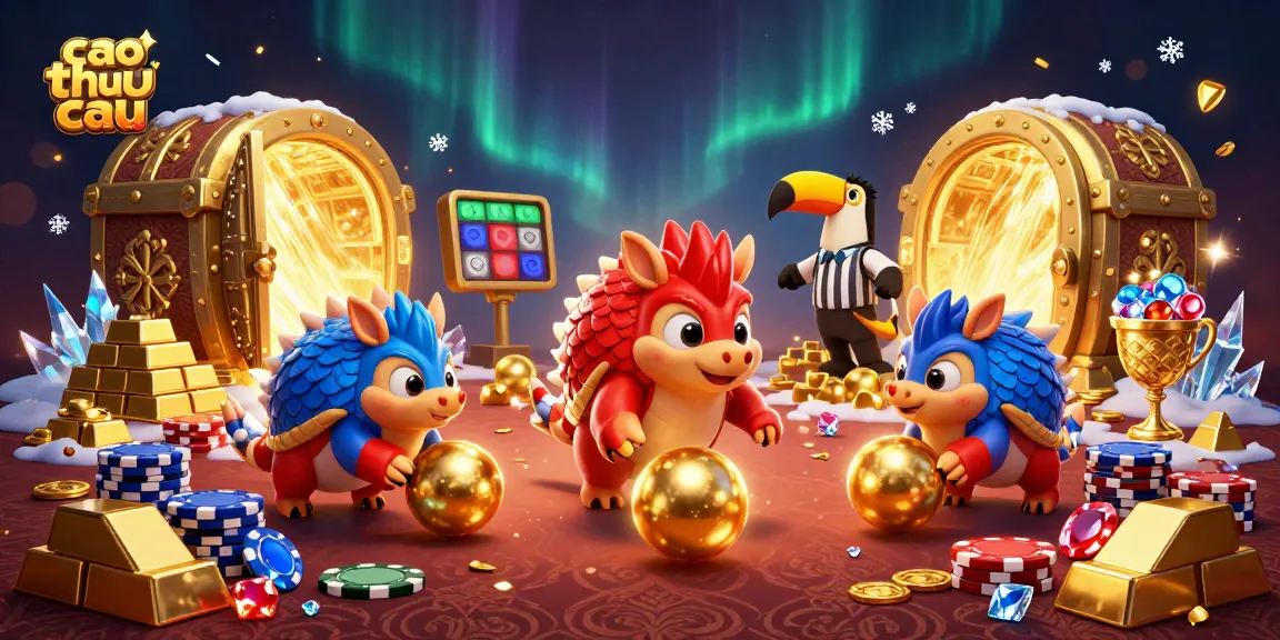 Cao thu soi cau features two rival pangolins bowling through poker chips in a lively casino scene.